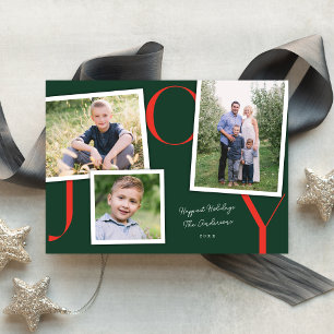 Vintage Snapshot Modern JOY Holiday 3 Photo Card