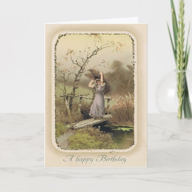 Vintage Snarky Birthday Card with Girl Working (Front)