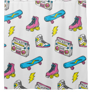 Vintage Sneakers Radio Skateboard Theme Shower Curtain