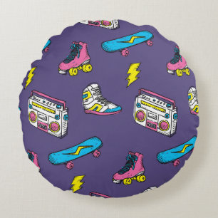Vintage Sneakers Skateboard Retro Theme Round Cushion