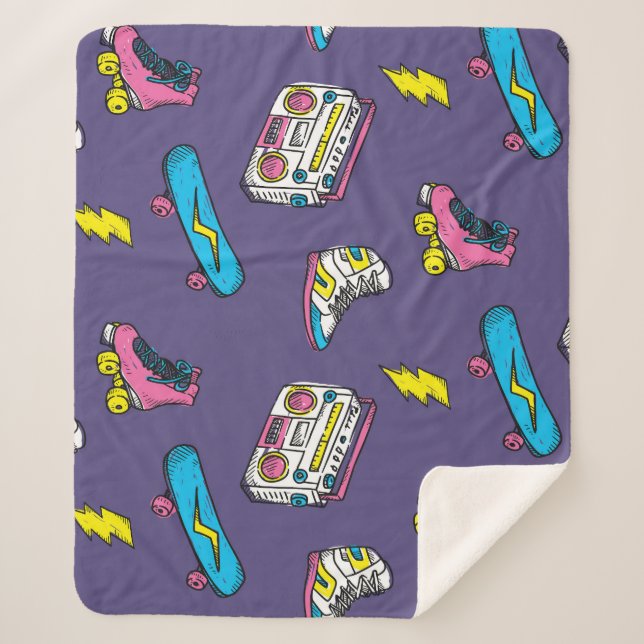 Vintage Sneakers Skateboard Retro Theme Sherpa Blanket (Front)
