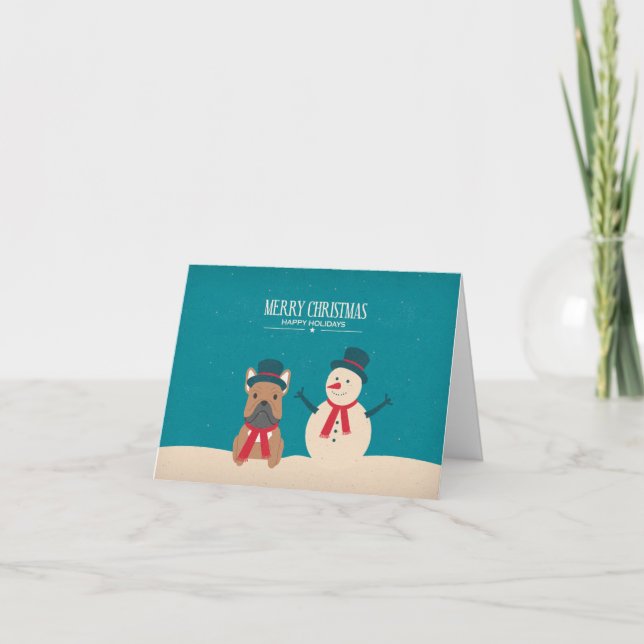 Vintage SNORT Frenchie Christmas Card (Front)