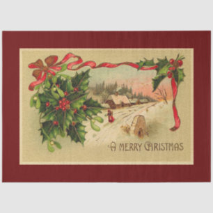 Vintage Snow And Christmas Mistletoe Tissue Paper