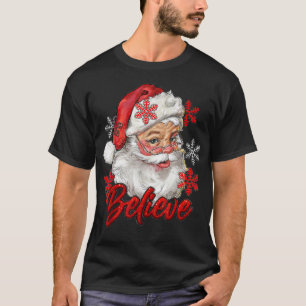 Vintage Snow And Santa Claus Merry Christmas Belie T-Shirt