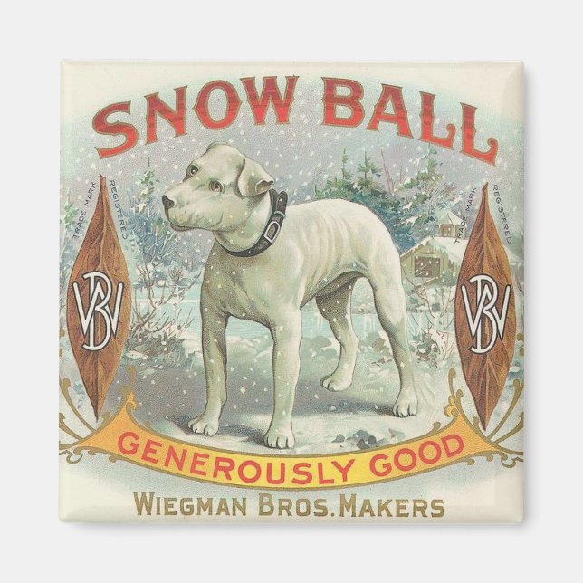 Vintage Snow Ball Dog Magnet (Front)