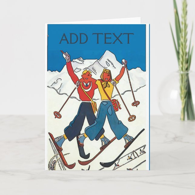 Vintage Snow Couple, add text,  Card (Front)