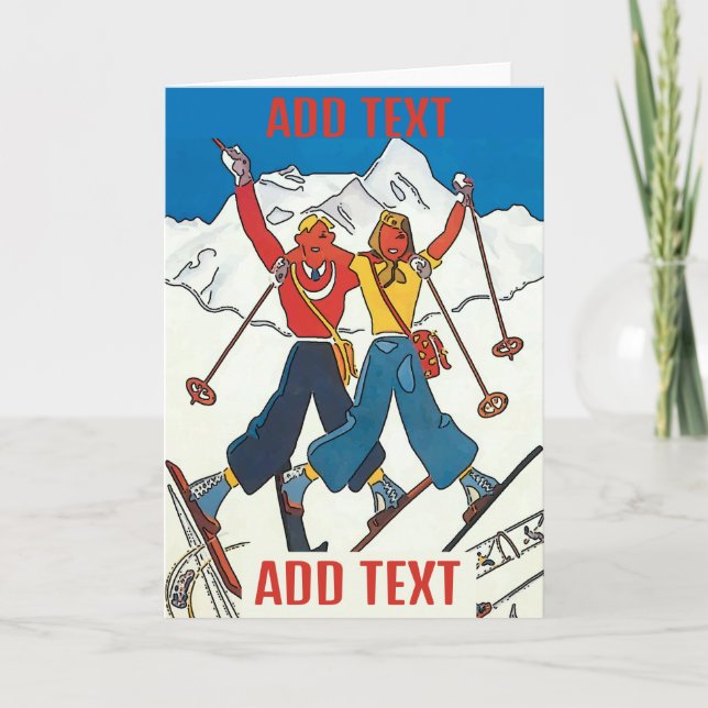 Vintage Snow Couple, add text,  Card (Front)