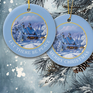 Vintage Snow Covered House and Trees Ceramic Tree Decoration