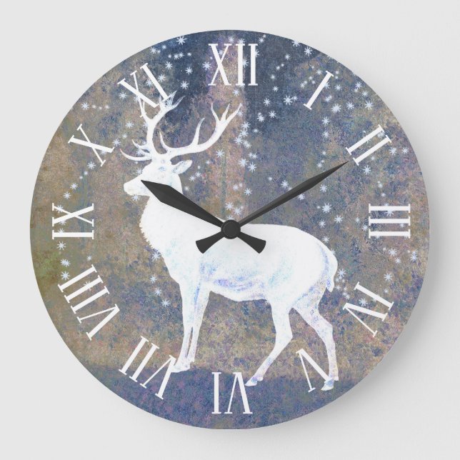 Vintage Snow Deer Large Clock (Front)