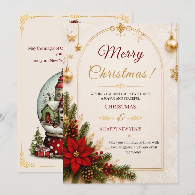 Vintage Snow Globe Christmas Card (Front/Back)