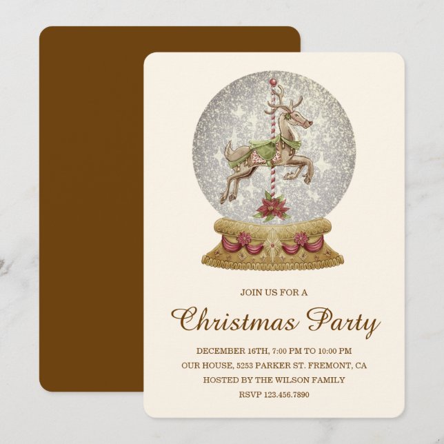 Vintage Snow Globe Christmas Party Invitation (Front/Back)