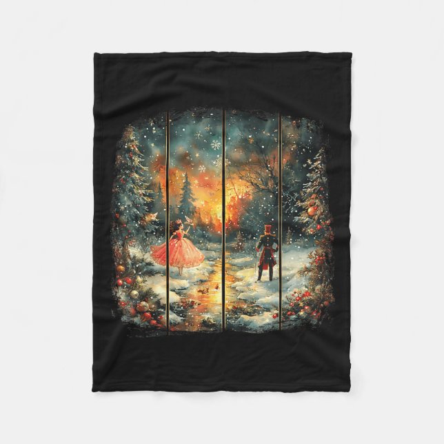 Vintage Snow Globe Nutcracker Christmas Coquette  Fleece Blanket (Front)