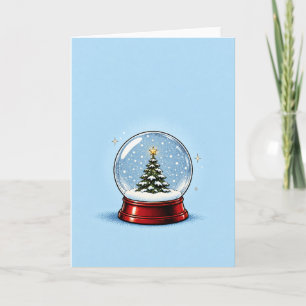 Vintage Snow Globe with Christmas Tree and Gold St Holiday Card
