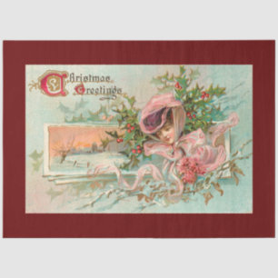 Vintage Snow Lady And Christmas Mistletoe Tissue Paper