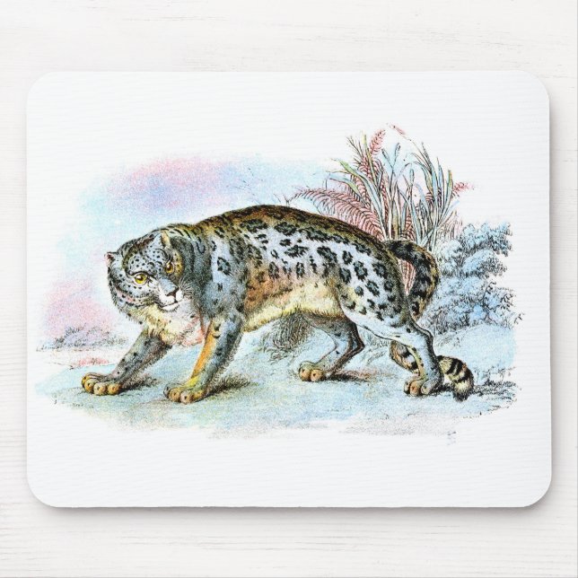Vintage Snow Leopard Illustration Mousepad (Front)