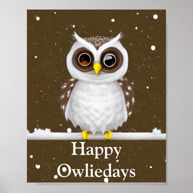 Vintage Snow Owl Holiday Poster (Front)
