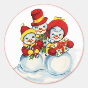 Vintage Snow People Christmas Sticker