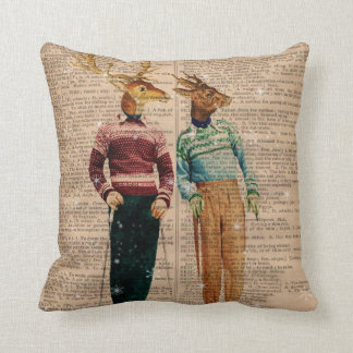 Vintage Snow Ski Deer Dictionary PagePillow Cushion