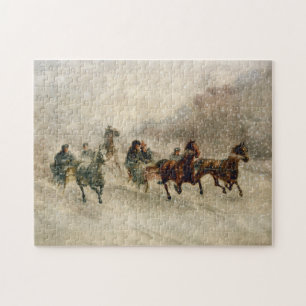 Vintage Snow Sleigh racing Jigsaw Puzzle