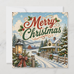 vintage snow village flat card