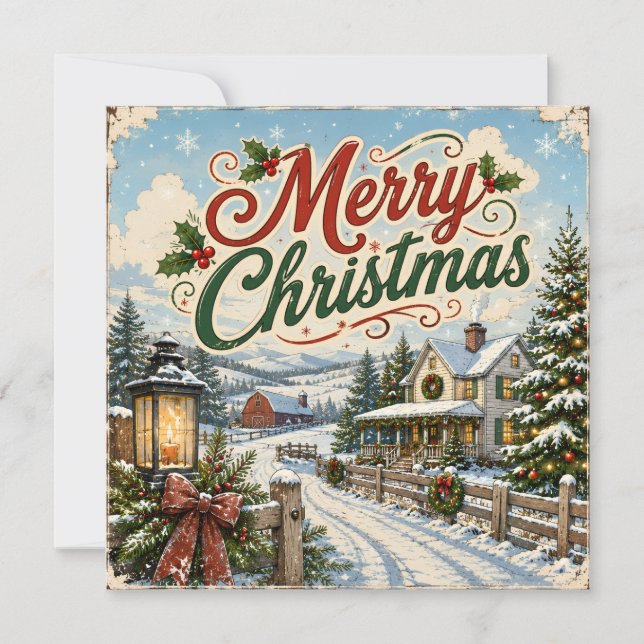 vintage snow village flat card (Front)