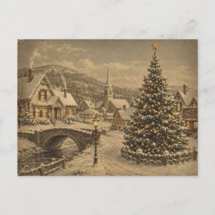 vintage snow village postcard