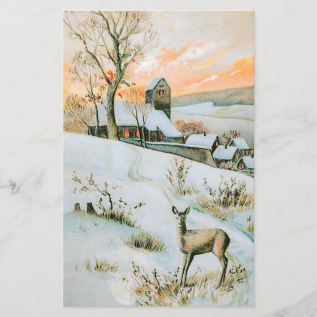 Vintage snow winter landscape with deer (Front)