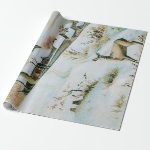 Vintage snow winter landscape with deer wrapping paper