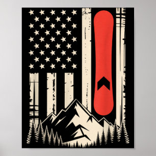 Vintage snowboard mountain american flag design  poster