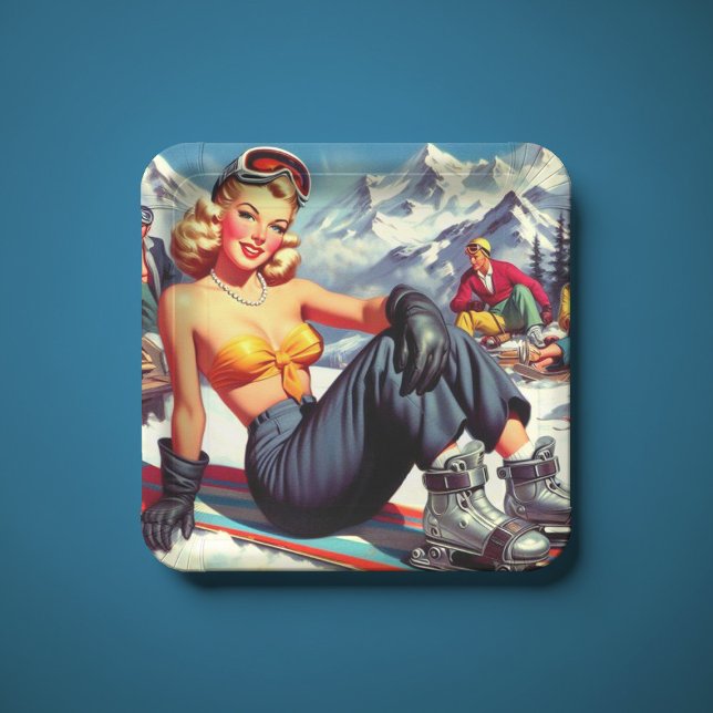 Vintage Snowboard Pin-up Paper Plate (Creator Uploaded)