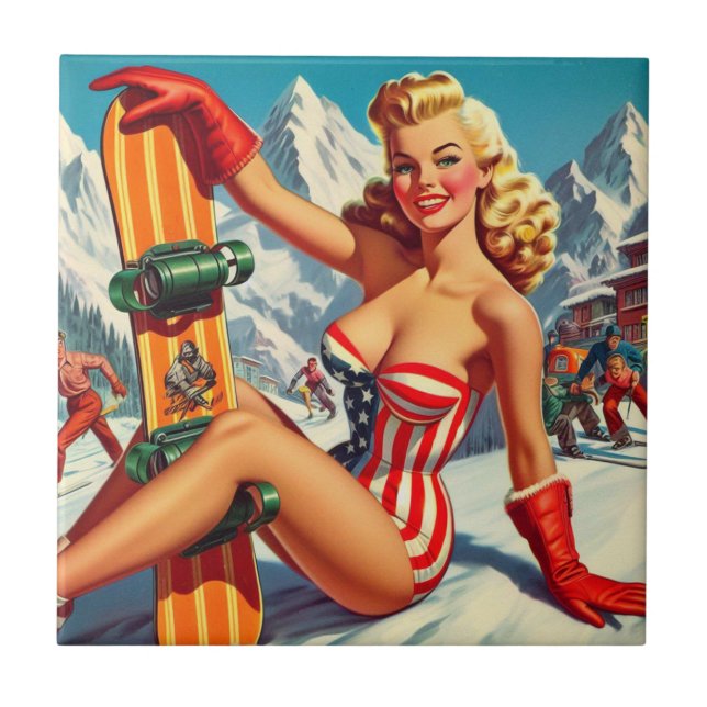Vintage Snowboard Pin Up Tile (Front)