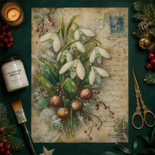 Vintage Snowdrop and Berry Bouquet Decoupage Tissue Paper