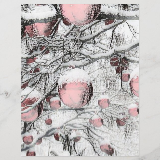 Vintage Snowed Trees with ornaments drawing  (Back)
