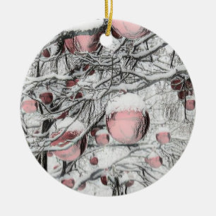 Vintage Snowed Trees with ornaments drawing