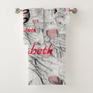 Vintage Snowed Trees with ornaments drawing Bath Towel Set