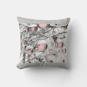 Vintage Snowed Trees with ornaments drawing Cushion