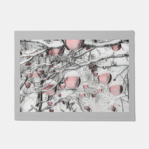 Vintage Snowed Trees with ornaments drawing  Doormat