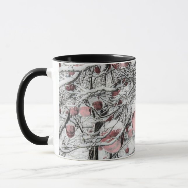 Vintage Snowed Trees with ornaments drawing  Mug (Left)