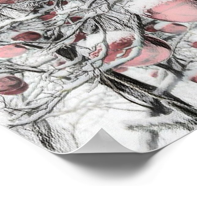 Vintage Snowed Trees with ornaments drawing  Poster (Corner)