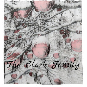 Vintage Snowed Trees with ornaments drawing Shower Curtain