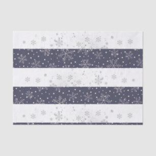 Vintage Snowflake Blue White Christmas Striped  Tissue Paper