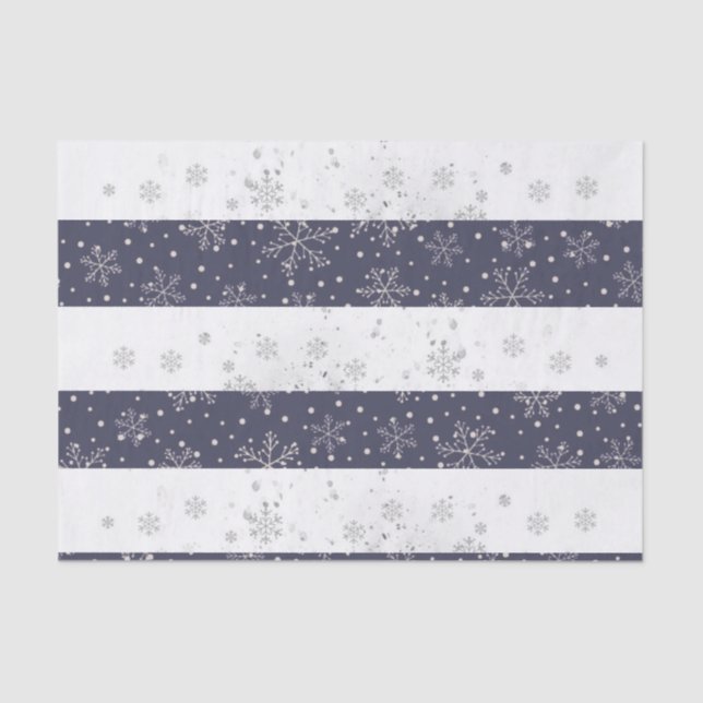 Vintage Snowflake Blue White Christmas Striped  Tissue Paper (Front)