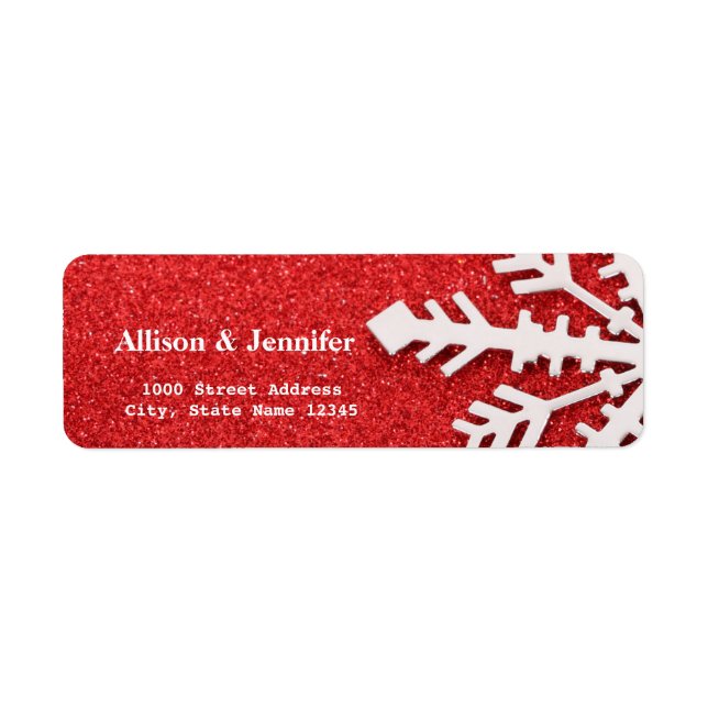 Vintage Snowflake Holiday Red Label Address (Front)