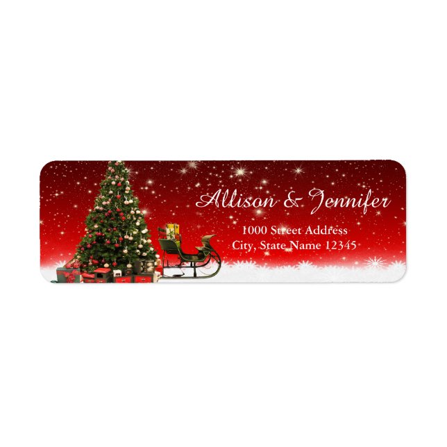 Vintage Snowflake Holiday Red Label Address (Front)