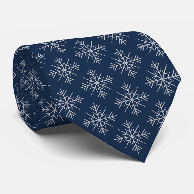 Vintage Snowflake Navy Blue Festive Favours Retro  Tie (Rolled)