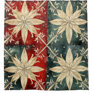 “Vintage Snowflake Tile Pattern” Shower Curtain