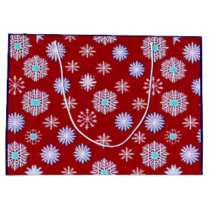 Vintage Snowflakes on Red Large Gift Bag