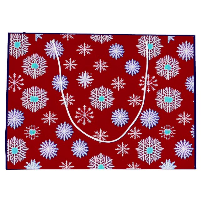 Vintage Snowflakes on Red Large Gift Bag (Back)