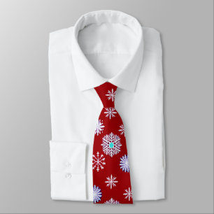 Vintage Snowflakes on Red Tie