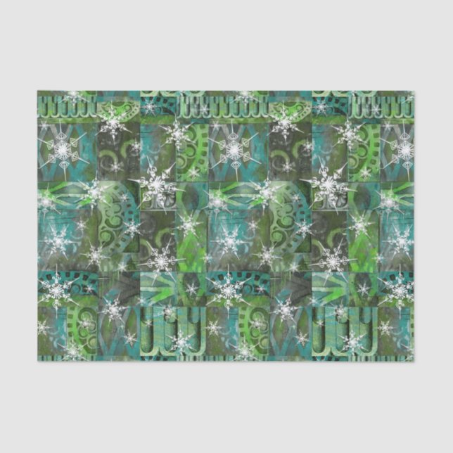 Vintage Snowflakes on Teal Green Architectural Tissue Paper (Front)